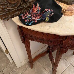 HAT, Black embroidered,Cotton, Flower & Butterfly,